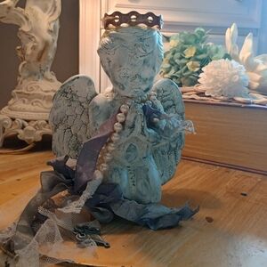 Vintage Style Angel Figurine with Crown, French Nordic